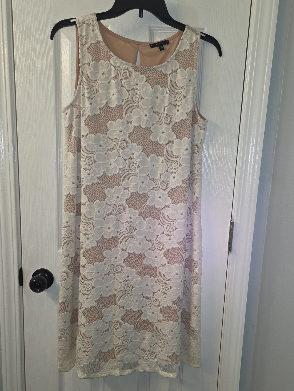 Tiana B. Ivory Lace Midi Dress with Nude Underlay